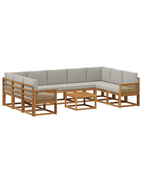 Set di divani da esterno 10 pcs Naturale e Grigio Chiaro