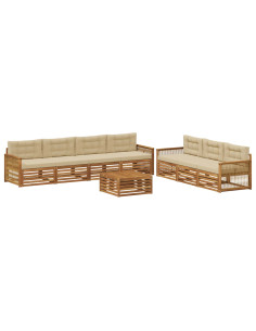 Set di divani da esterno con cuscino 8 pcs Naturale e Beige