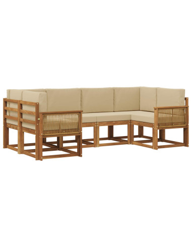 Set di divani da esterno con cuscino 6 pcs Naturale e Beige