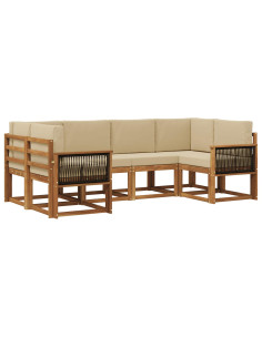 Set di divani da esterno con cuscino 6 pcs Naturale e Beige