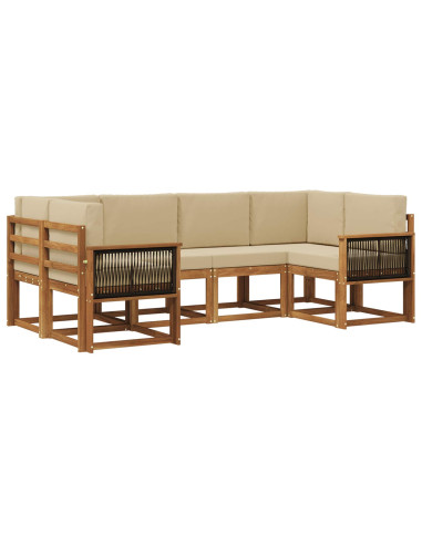 Set di divani da esterno con cuscino 6 pcs Naturale e Beige