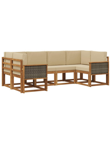Set di divani da esterno con cuscino 6 pcs Naturale e Beige