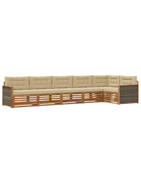 Set di divani da esterno con cuscino 6 pcs Naturale e Beige