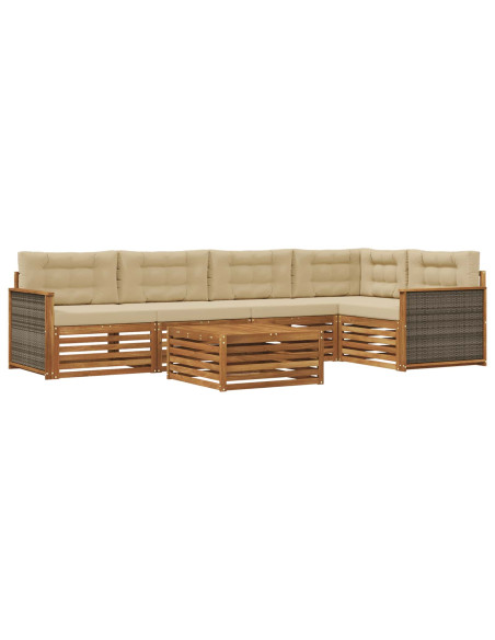 Set di divani da esterno con cuscino 6 pcs Naturale e Beige