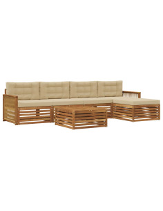 Set di divani da esterno con cuscino 6 pcs Naturale e Beige
