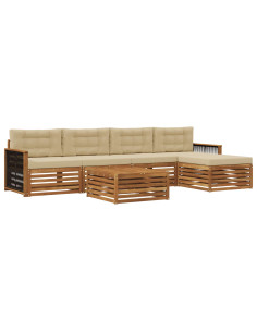 Set di divani da esterno con cuscino 6 pcs Naturale e Beige