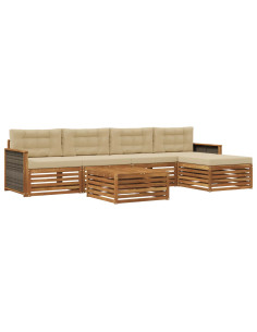 Set di divani da esterno con cuscino 6 pcs Naturale e Beige