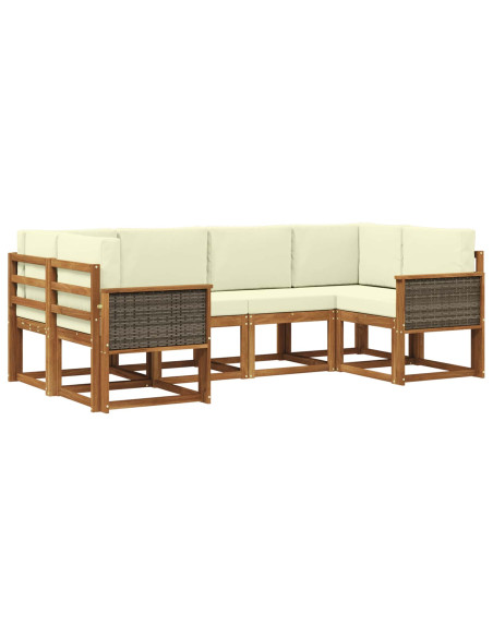 Set di divani da esterno con cuscino 6 pcs Naturale e Crema