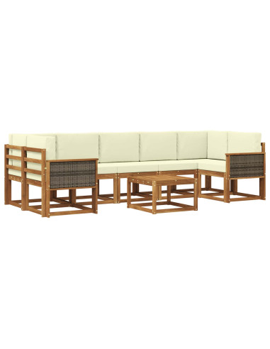 Set di divani da esterno con cuscino 6 pcs Naturale e Crema