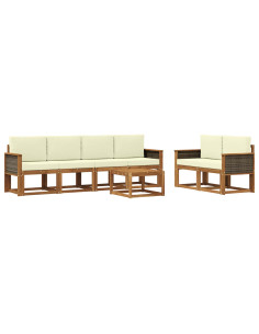 Set di divani da esterno con cuscino 6 pcs Naturale e Crema