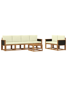 Set di divani da esterno con cuscino 6 pcs Naturale e Crema