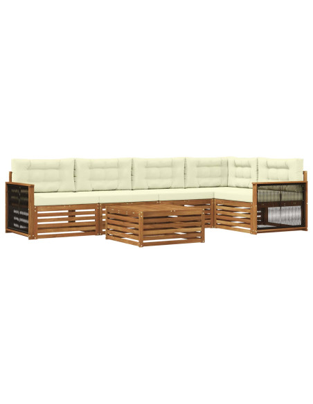 Set di divani da esterno con cuscino 6 pcs Naturale e Crema