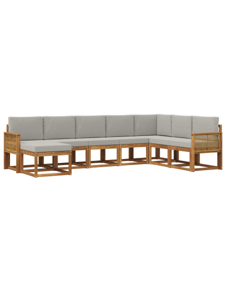 Set di divani da esterno 8 pcs Naturale e Grigio Chiaro