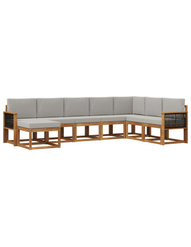 Set di divani da esterno 8 pcs Naturale e Grigio Chiaro