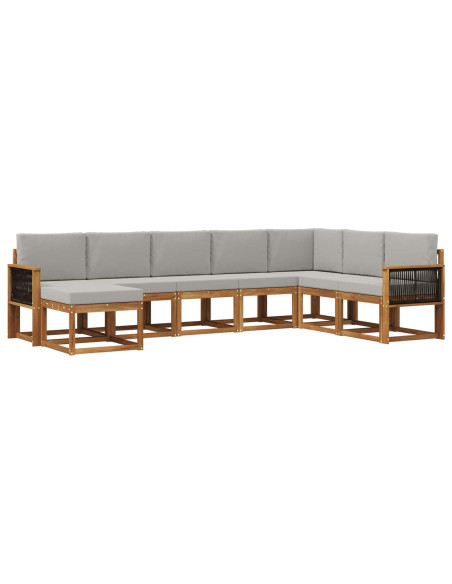 Set di divani da esterno 8 pcs Naturale e Grigio Chiaro