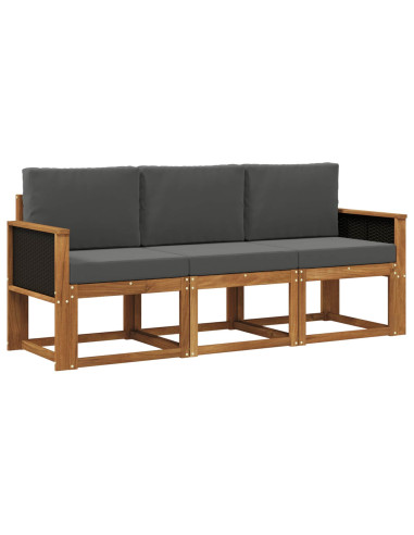 Set di divani da esterno con cuscino 3 pcs Naturale e Antracite