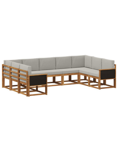 Set di divani da esterno 9 pcs Naturale e Grigio Chiaro
