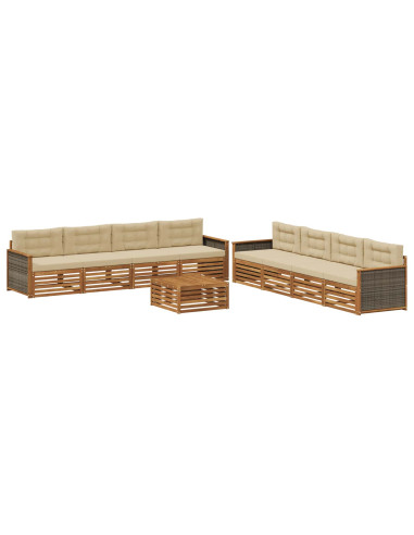 Set di divani da esterno con cuscino 9 pcs Naturale e Beige