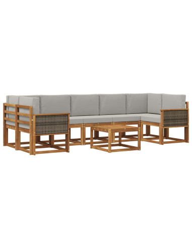 Set di divani da esterno 6 pcs Naturale e Grigio Chiaro