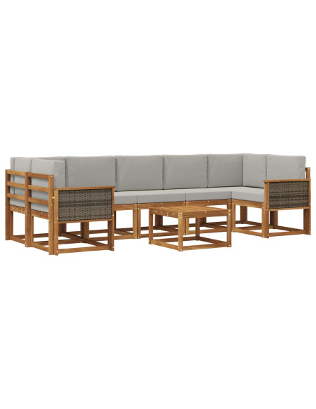 Set di divani da esterno 6 pcs Naturale e Grigio Chiaro
