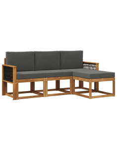 Set di divani da esterno con cuscino 4 pcs Naturale e Antracite