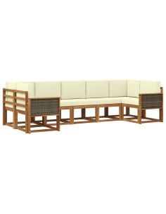 Set di divani da esterno con cuscino 7 pcs Naturale e Crema