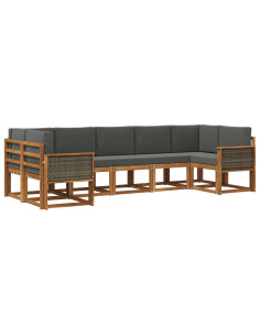 Set di divani da esterno con cuscino 7 pcs Naturale e Antracite