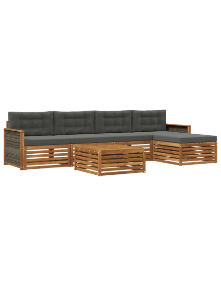 Set di divani da esterno con cuscino 6 pcs Naturale e Antracite