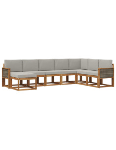 Set di divani da esterno 8 pcs Naturale e Grigio Chiaro
