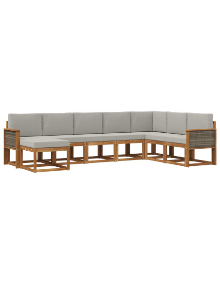 Set di divani da esterno 8 pcs Naturale e Grigio Chiaro