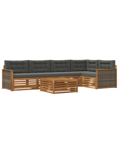Set di divani da esterno con cuscino 6 pcs Naturale e Antracite