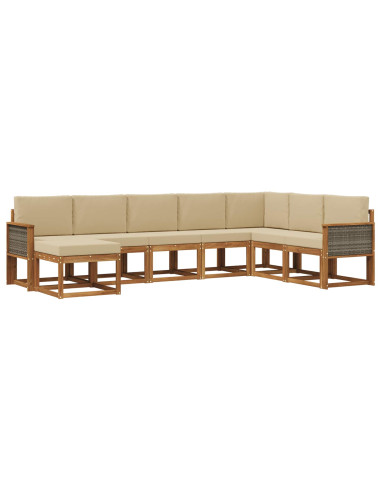 Set di divani da esterno con cuscino 8 pcs Naturale e Beige