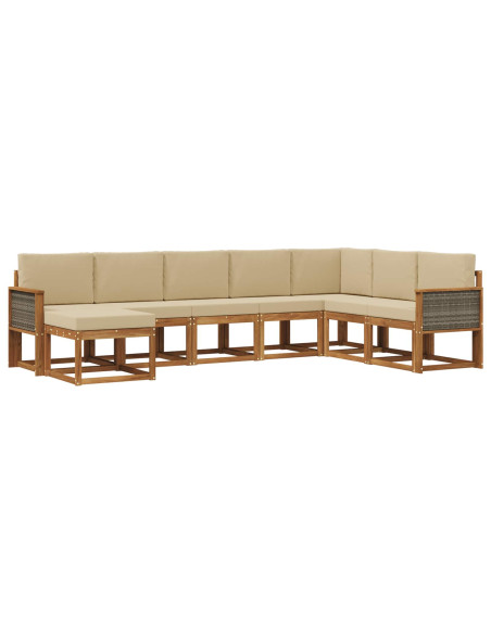 Set di divani da esterno con cuscino 8 pcs Naturale e Beige