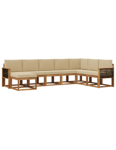 Set di divani da esterno con cuscino 8 pcs Naturale e Beige