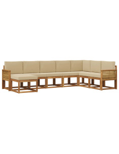 Set di divani da esterno con cuscino 8 pcs Naturale e Beige