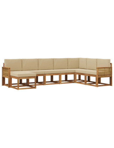 Set di divani da esterno con cuscino 8 pcs Naturale e Beige