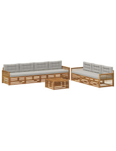 Set di divani da esterno 8 pcs Naturale e Grigio Chiaro