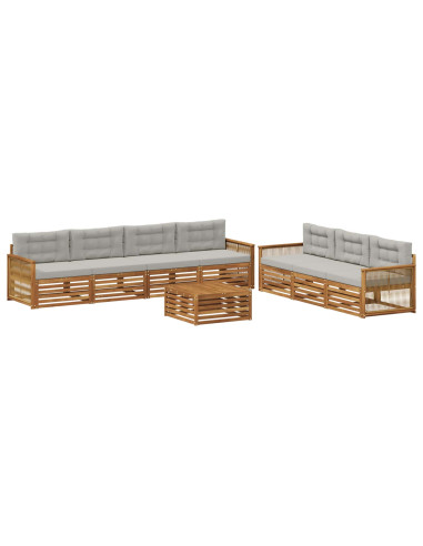 Set di divani da esterno 8 pcs Naturale e Grigio Chiaro