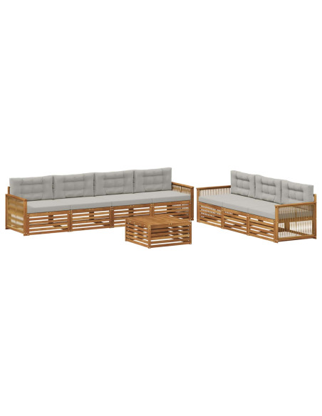 Set di divani da esterno 8 pcs Naturale e Grigio Chiaro