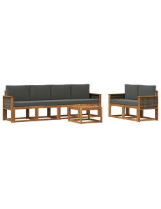 Set di divani da esterno con cuscino 6 pcs Naturale e Antracite