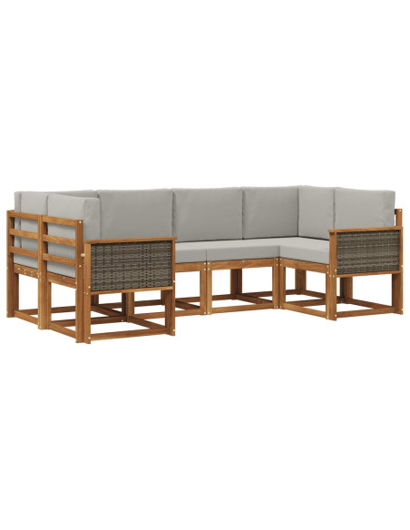 Set di divani da esterno 6 pcs Naturale e Grigio Chiaro