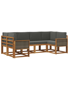 Set di divani da esterno con cuscino 6 pcs Naturale e Antracite