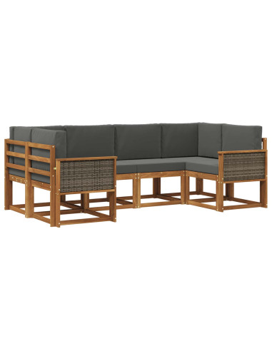 Set di divani da esterno con cuscino 6 pcs Naturale e Antracite