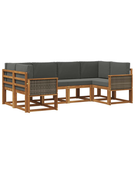 Set di divani da esterno con cuscino 6 pcs Naturale e Antracite