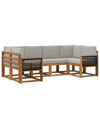 Set di divani da esterno 6 pcs Naturale e Grigio Chiaro