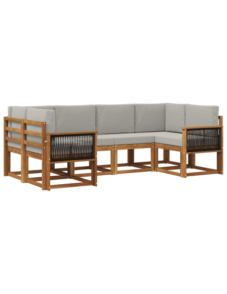 Set di divani da esterno 6 pcs Naturale e Grigio Chiaro