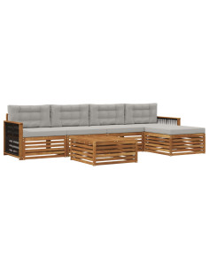 Set di divani da esterno 6 pcs Naturale e Grigio Chiaro