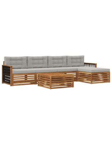 Set di divani da esterno 6 pcs Naturale e Grigio Chiaro