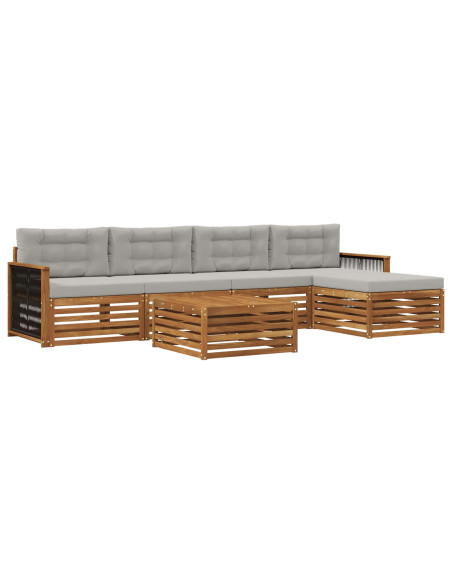 Set di divani da esterno 6 pcs Naturale e Grigio Chiaro