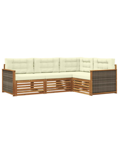 Set di divani da esterno con cuscino 4 pcs Naturale e Crema